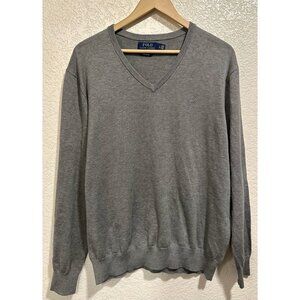 Polo Ralph Lauren Grey V-neck Knit Pullover Pima Cotton Sweater